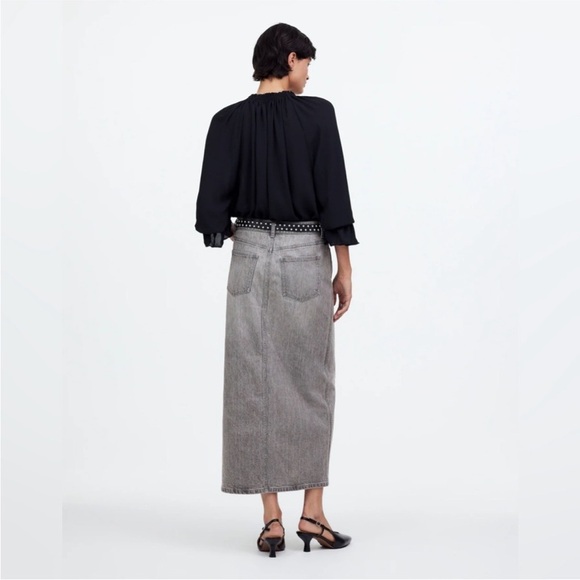 NWT Madewell Women Denim Jean Side-Slit Midi Skirt in Hallandale Gray Wash - 27 - Picture 5 of 6